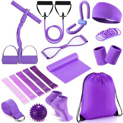 17 Pcs Home Pilates Kit with Resistance Bands 6 Tube Pedal Puller Resistance Band Set for Women Weight Loss Leg Training Workout Equipment Gym Exercise Equipment Beginners Yoga (Purple)