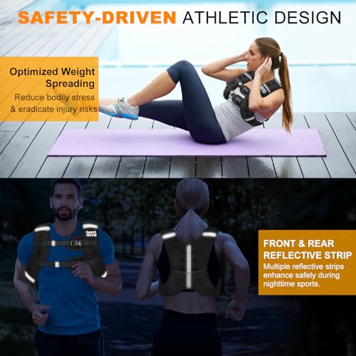 Weighted Vest for Men Women (20lb 16lb 12lb 8lb), Reflective Weighted Vest for Walking, Running, Workout & Fitness, Strength Training, Adjustable Buckles with Detachable Bag - size: 16 lbs