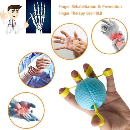 Hand Exercise Ball Squeeze Balls for Hand Therapy Finger Extension Exerciser Finger and Wrist Strengthener, Hand Grip Strengthener for Elderly, Weak Hand, Arthritis, Stroke, Carpal Tunnel(Blue -10LB)