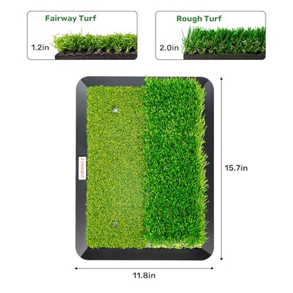 Portable & Foldable Golf Practice Mat – Dual-Turf Golf Hitting Mat for Indoor & Outdoor Swing and Chipping – Fairway & Rough Turf Golf Training Mat for Backyard and Home