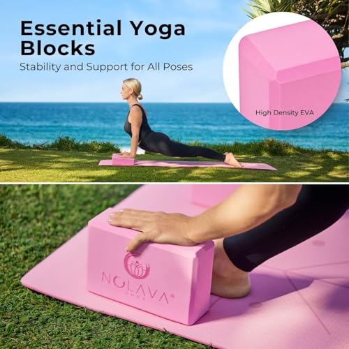 Nolava Yoga Mat with Bag – 72 x 24 inch, 1/4 inch Thick Non-Slip Mat – Includes Slap Band, Black Zippered Carry Tote with Mat Sleeve & Inner Pocket – For Yoga, Pilates, Home or Studio.