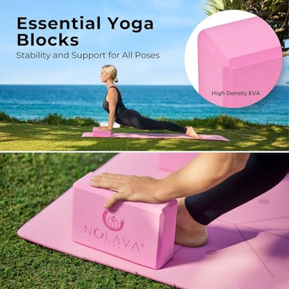 Nolava Yoga Mat with Bag – 72 x 24 inch, 1/4 inch Thick Non-Slip Mat – Includes Slap Band, Black Zippered Carry Tote with Mat Sleeve & Inner Pocket – For Yoga, Pilates, Home or Studio.