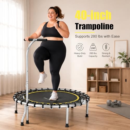 SkyBound Mini Rebounder Trampoline for Adults Foldable Fitness Rebounder with Adjustable T-Bar Handle - 40" Exercise Trampoline for Kids & Adults - Indoor Fitness Trampoline for Workout Trainer - style: Elite