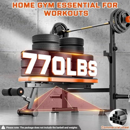 9-in-1 Adjustable Olympic Weight Bench with Lat Pulldown, Row, Squat Rack & Leg Curl – Multi-Function Strength Training Bench Press for Home Gym Full Body Workout