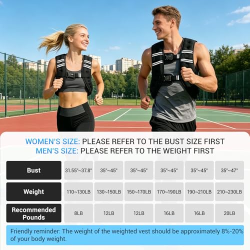 Weighted Vest, Adjustable Body Weight Vest with Reflective Stripe, 8/12/16/20lb for Men Women, Running Vest Woman for Strength Training, Workout, Jogging, Walking, Fitness Equipment, Gym, Muscle Building, Weight Loss, Weightlifting - size: 8LB
