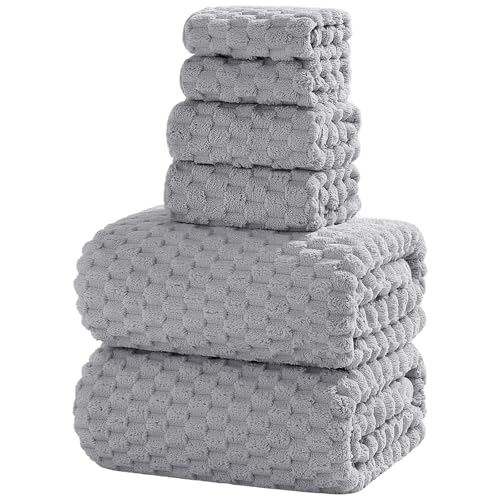 Extra Large Bath Towel Set of 6 (40"x80"),Oversized Bath Sheet Super Soft Highly Absorbent Microfibers Quick Dry Luxury Shower Towel for Bathroom Spa Gym Hotel Yoga (Grey, 6Piece)