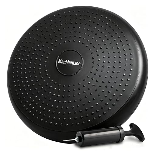 Wobble Cushion Balance Disc, Extra Thick Sensory Pad for Kids & Adults, Flexible Seating Core Strength Trainer for Posture Correction, Desk, Yoga & Stability Workout with Pump - color: Black