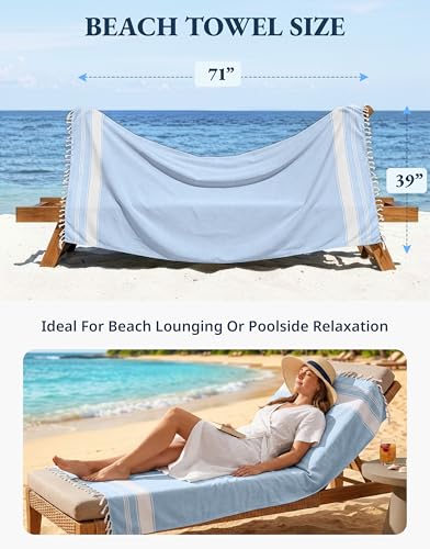 LANE LINEN Beach Towel 4 Pack, Oversized Beach Towels for Adults - Sky Blue - color: 03: Sky Blue, size: Pack of 4