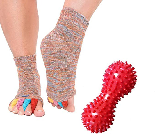 Bundle - Multicolor Socks (Large) and Peanut Ball Foot Massager - color: Multicolor, size: Large