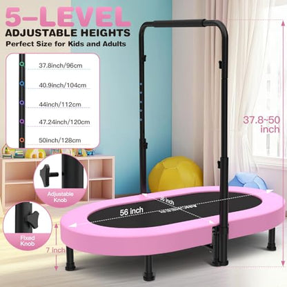ANCHEER Trampoline, Mini Trampoline with Adjustable Handle -Indoor/Outdoor Rebounder for Kids & Toddlers, 56'' Safe Oval Fitness Trampoline with Bar for Home Fun