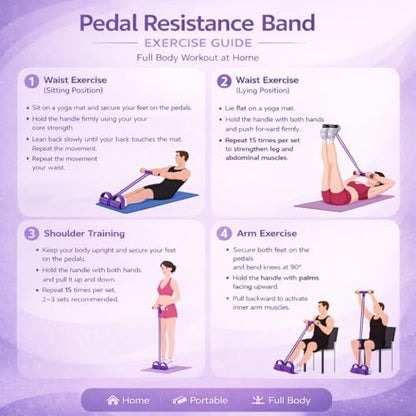 Resistance Bands with Handles, 6-Tube Foot Pedal, Natural Rubber Ankle Puller for Sit-ups & Full Body, Portable Home Gym Strength for Legs, Arms & Core