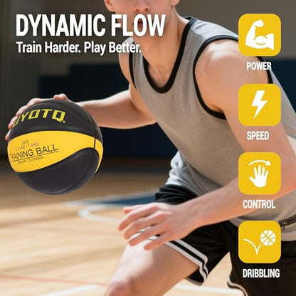 KUYOTQ 3LBS/3.3LBS/2.2LBS Weighted Heavy Training Basketball 29.5/28.5" in and Outdoor Improving Handling Dribbling Passing Rebounding Skill Composite Size 7/6 Weighted Training Basketball Equipment - color: Black,yellow Weighted Basketball 2.2LBS/1.0KG,