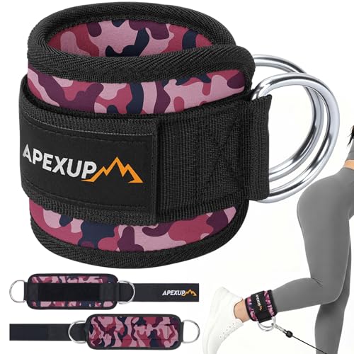 APEXUP Ankle Strap for Cable Machine, Ankle Resistance Bands, Cable Kick Back Ankle Straps for Gym, Glute Workouts, Leg Extensions, Adjustable Straps with Neoprene Padding - color: Pink Camo, style: Pair