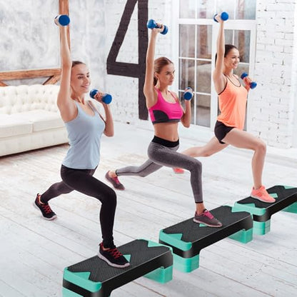 26.5" Aerobic Step Platform, Adjustable Height Exercise Workout Stepper, Stackable Risers Stepper for Exercise at Home Gym Workouts Fitness Equipment, Green