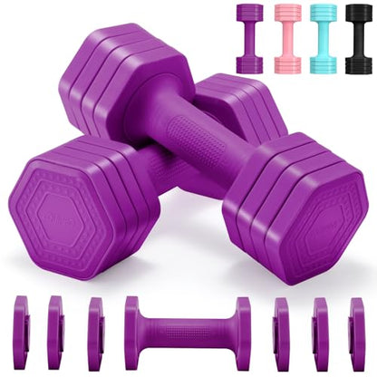 EQUIPRO Adjustable Dumbbell Set, 4 in 1 Free Weights Dumbbells Set for Women, Weights for Women at Home, 2lb 3lb 4lb 5lb with TPU Soft Rubber Handle for Home Gym Exercise Training - color: Purple