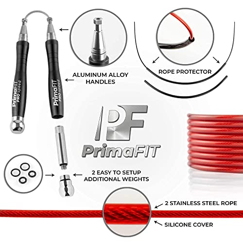Jump Rope Pro Speed Skipping Rope Adjustable Adult Jumping Rope Weighted Aluminium Handles for Double Dutch Boxing Workout Crossfit Exercise Fitness Spare Cable Weights Protectors Carry Bag - color: Black