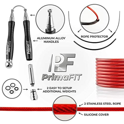 Jump Rope Pro Speed Skipping Rope Adjustable Adult Jumping Rope Weighted Aluminium Handles for Double Dutch Boxing Workout Crossfit Exercise Fitness Spare Cable Weights Protectors Carry Bag - color: Black