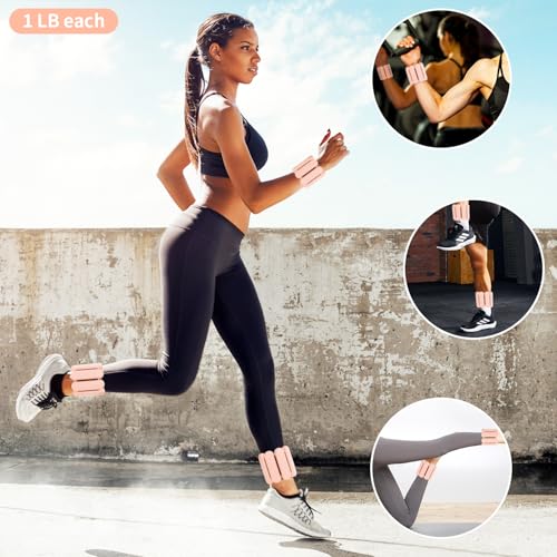 YOVKOK Adjustable Wrist Ankle Weights, 2 LBS/Pair, Bundle Options - color: Flesh Pink