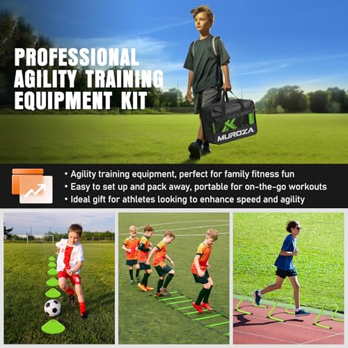 Agility Ladder, Agility Speed Training Equipment Set, 20ft Speed Ladder, 12 Soccer Cones, 4 Hurdles, Jump Rope, Running Parachute, Soccer Football Basketball Training Equipment Accessories