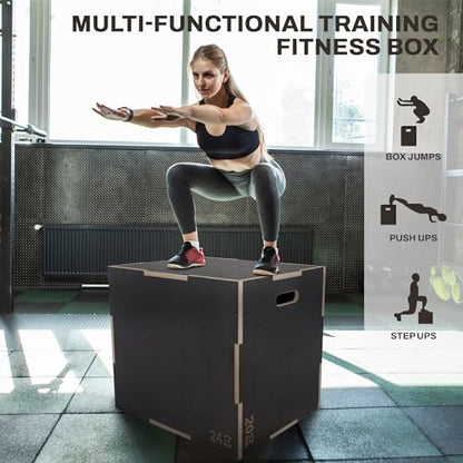 Signature Fitness 16" x 14" x 12" Non-Slip Wooden Plyo Box Jump Exercise Platform, Plyometric Workout Equipment for Home Gym, Training Step Box, Gray - size: 20x24x30"