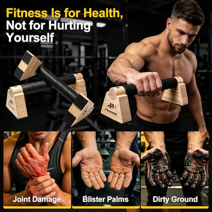 Push Up Bars, Wooden Parallettes Bars 2PCS, Calisthenics Equipment with Non-Slip Base, Perfect Pushup & Calisthenics Bar, Push Up Handles for Floor, and Pushup Handles for Men