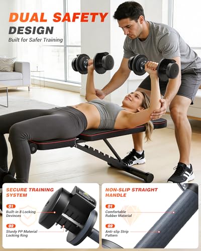 Adjustable Dumbbells Set of 2, 1 Hand Adjustable Weights Dumbbell Set and Workout Bench, 25/55/80lb Pair Weight Set For Home Gym Suit both Men and Women, Compact for Small Space Apartment Room - color: Classic-55lbs-Gray Dumbbells+Bench