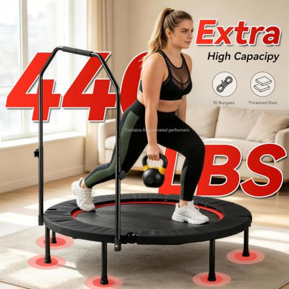 Trampoline, Portable Foldable Trampoline in-Home Mini Rebounder with Adjustable Handle, Exercise Trampoline for Adults, 40" Max Load 330lbs