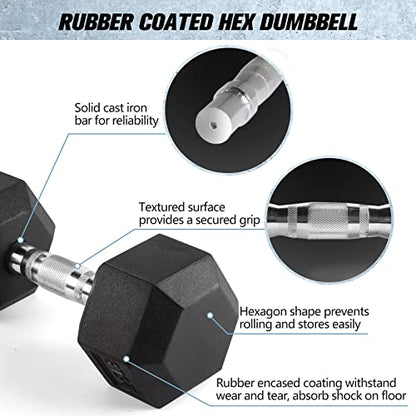 RitFit Rubber Coated Hex Dumbbell Set with Rack, 5-780LB for Home Gym Strength Training, Anti-Slip Knurled Handle, Hexagon Anti-Roll, Heavy-Duty Storage Rack - style: 45 LB
