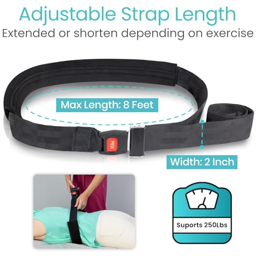 Vive Mobilization Belt for Physical Therapy with Buckle - Manual Traction Stretching Band - PT Traction Strap Belt for Stretching, Mobility, Massages & Exercise (Black)