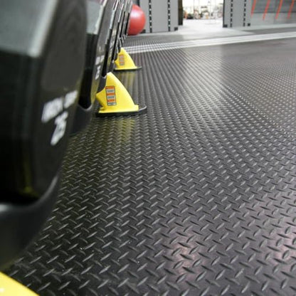 Heavy Duty Diamond-Plate Rubber Flooring Roll, 4' x 14', 1/8" Thick, Waterproof Anti-Slip Floor Mat, Easy to Clean & Install Floor Protector for Garage, Gym, Stable, Basement, Kennel - size: 4 ft x 14 ft x 0.1 in