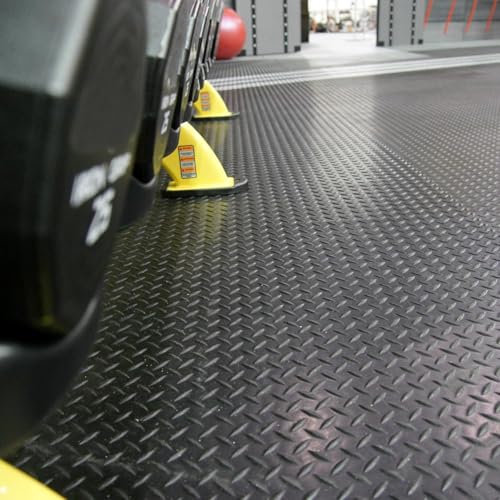 Heavy Duty Diamond-Plate Rubber Flooring Roll 4x10 FT, Multi-Purpose Waterproof Anti-Slip Floor Mat, Easy to Clean Under Equipment, Mats for Garage, Gym, Stable, Basement, Kennel - size: 4 ft x 10 ft x 0.1 in