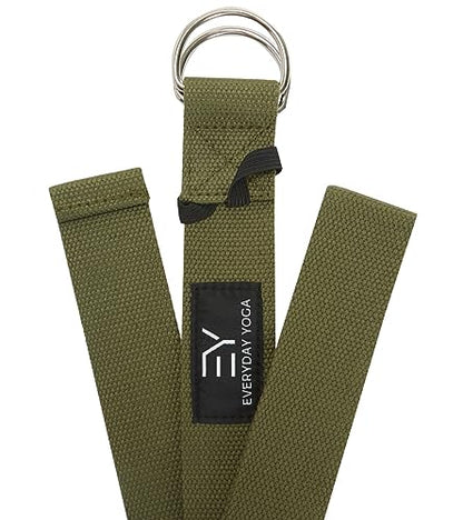 Everyday Yoga Strap with Metal D-Ring - Durable Stretching Strap for Yoga, Pilates, Flexibility & Physical Therapy (6ft, 8ft, 10ft) - color: Dark Olive, size: 8 Foot
