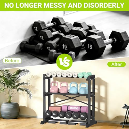 Eocnrhe Dumbbell Rack Stand Only, Weight Rack for Home Gym, 3-Tier Adjustable Dumbell Rack Heavy-Duty Weight Stand for Dumbbells Kettlebells - size: 18.7"D × 33.26"W × 35.82"H