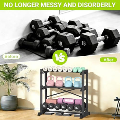 Eocnrhe Dumbbell Rack Stand Only, Weight Rack for Home Gym, 3-Tier Adjustable Dumbell Rack Heavy-Duty Weight Stand for Dumbbells Kettlebells - size: 18.7"D × 33.26"W × 35.82"H