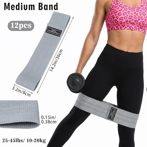 12 Pcs Fabric Resistance Bands for Working Out Booty Bands for Women Men Non Slip Cloth Exercise Band for Legs Squat Hip Thigh Glute Yoga Pilates Home Gym