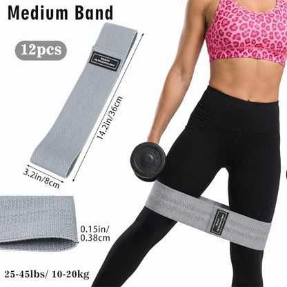 12 Pcs Fabric Resistance Bands for Working Out Booty Bands for Women Men Non Slip Cloth Exercise Band for Legs Squat Hip Thigh Glute Yoga Pilates Home Gym