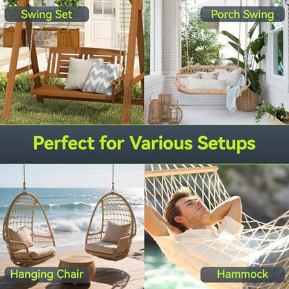 Swing Hangers with Bearing, 2 Pcs M10 × 7" Stainless Steel Swing Hooks for Wood & Steel Beam, 180° Swivel Heavy Duty Swing Hanger for Hammock, Yoga Swing, Porch Swing, 1500LB Capacity
