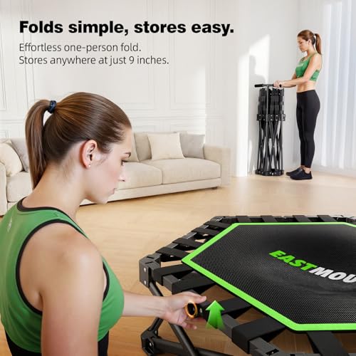East Mount Foldable Mini Trampoline Indoor, Folding Rebounder Trampoline for Adults with Handles, Exercise Rebounder, Small Trampoline for Adults, for Indoor Garden Workout