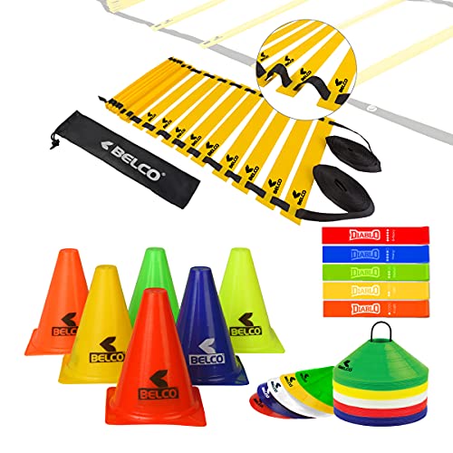 PVC Cones, Pack 6, 10 Space Markers and Ladder Agility, 4 Meter Combos (Multicolour, 6 Inch) - style: SET-2