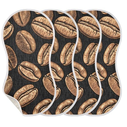 Coffee Beans Black Muslin Burp Cloths 1 Pack - Extra Large 22"x11", 4-Layer Soft Absorbent Cotton, Waterproof Backing, Baby Drool Rags for Newborn