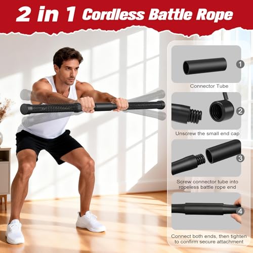 Relife Ropeless Battle Ropes, 2 in 1 Weighted Cordless Battle Ropes for Home Gym - Portable Home Gym Equipment for HIIT, Strength Building, Low-Impact Cardio for Men & Women