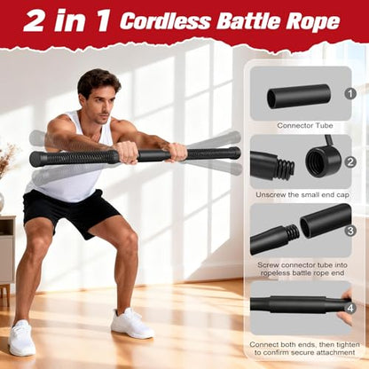 Relife Ropeless Battle Ropes, 2 in 1 Weighted Cordless Battle Ropes for Home Gym - Portable Home Gym Equipment for HIIT, Strength Building, Low-Impact Cardio for Men & Women