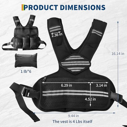 Adjustable Weight Vest for Home Gym，Wearable Weighted Vest for Jogging,Walking, Running with Reflective Strips and Mesh Pockets