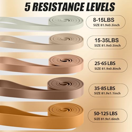 WHATAFIT Resistance Bands, 5 Level Pull Up Assistance Bands for Working Out - color: 5-125LBS COFFEE+GRIP