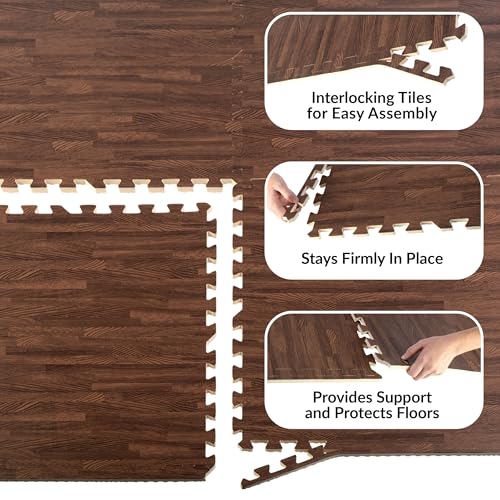 Stalwart Wood Grain Foam Floor Tiles - 24sqft Total, Dark, 6-Pack - color: Dark Wood Grain, size: 6 Pack