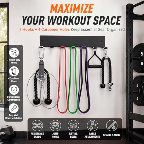Chumia Gym Rack Organizer Wall Mounted Heavy Duty Fitness Equipment Storage Rack for Resistance Bands, Jump Ropes, Lifting Belts, Barbell, Space Saving Garage Home Gym Exercise Accessories Hanger