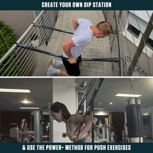 Sling Trainer - Black, Nylon & Neoprene - Full-Body Strength with Suspension Trainers - Neutral-Grip Pull Up Handles - Doorway Dip & Travel Pull Up Bar