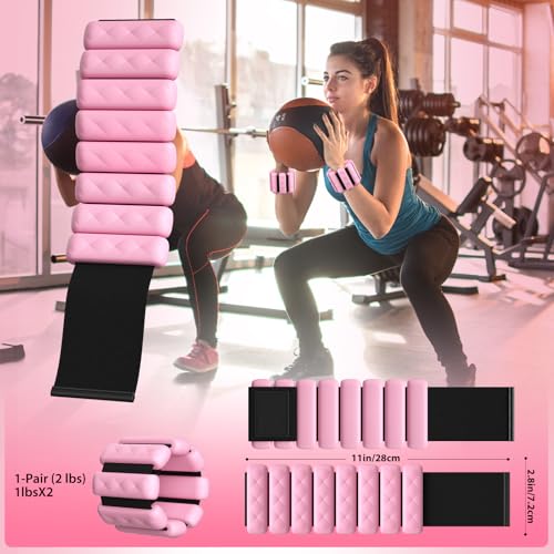 Pilates Wrist and Ankle Weights for Women - Adjustable Weighted Bangles for Men, 2 lbs Weighted Arm Bands Foot Leg Weights for Walking, Yoga, Training, Exercise, Running, Set of 2 (1LB Each) - color: Light Pink