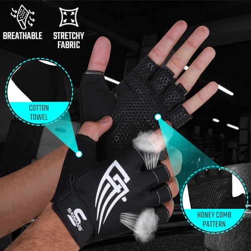 SAWANS Weight Lifting Gym Gloves for Men and Women Workout Training Breathable Lightweight Fitness Gloves Non-Slip Silicone Padded Palm Grip Protection Half Finger Exercise Pull ups