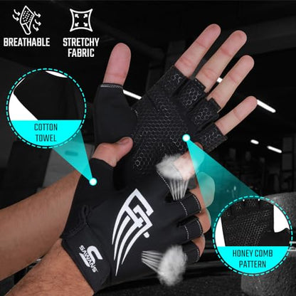 SAWANS Weight Lifting Gym Gloves for Men and Women Workout Training Breathable Lightweight Fitness Gloves Non-Slip Silicone Padded Palm Grip Protection Half Finger Exercise Pull ups
